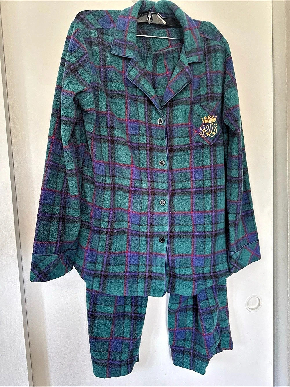 Lauren Ralph Lauren Plaid Fleece Pajama Set Plaid Pajama Set in Green & Purple